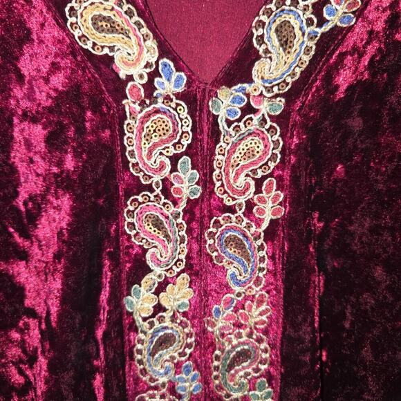 Slinky Brand Crushed Velvet Embroidered Long Sleeve Tunic Top Christmas Large - Picture 6 of 7